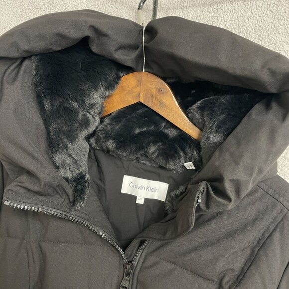 NEW Calvin Klein Women's L Black Puffer Coat With Hood Full Zip - Picture 15 of 16